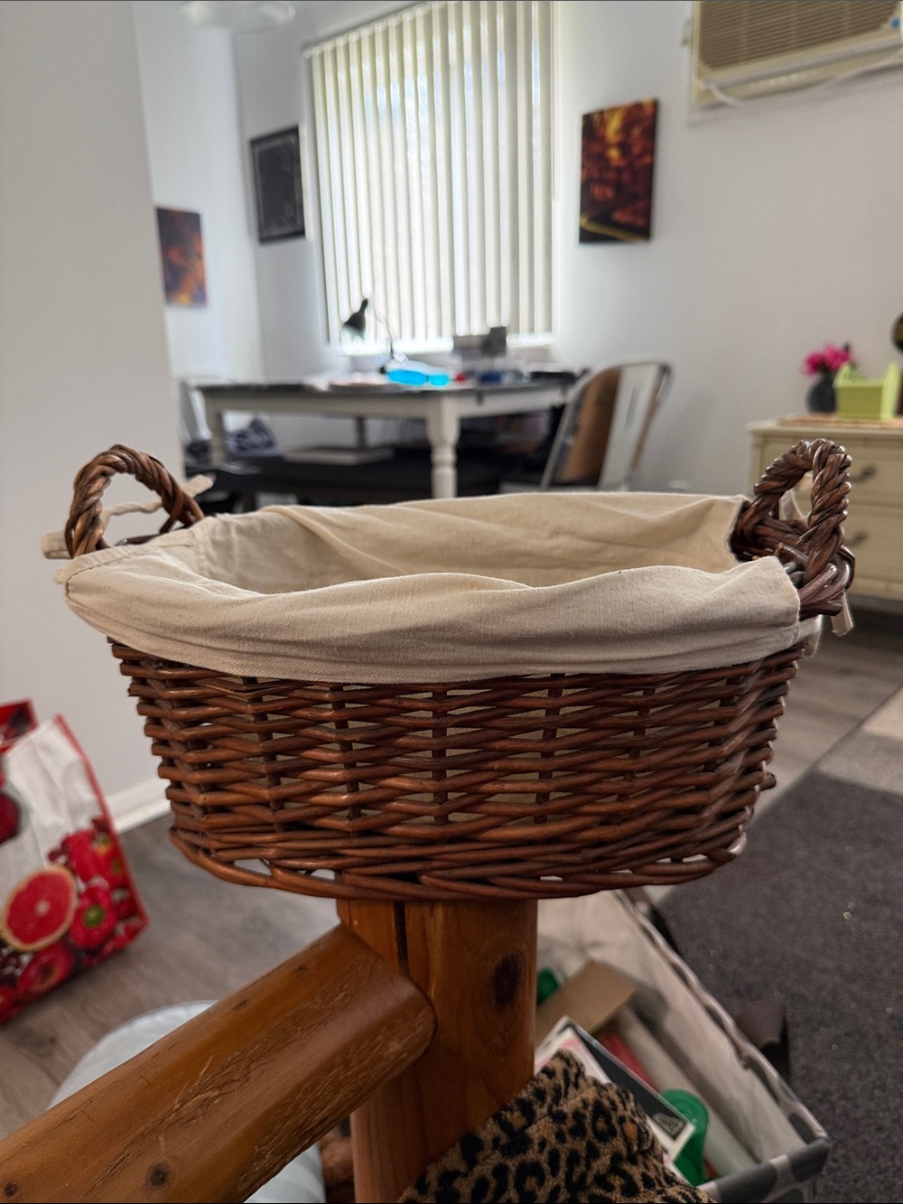 Woven Rattan Storage Basket with Cream Liner